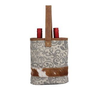 Myra Bag Decretive Filigree Canvas, Leather, & Rug Wine Beer Holder Tote Caddy